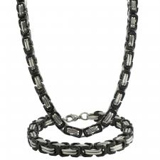 Black And Steel Byzantine Necklace & Bracelet Set